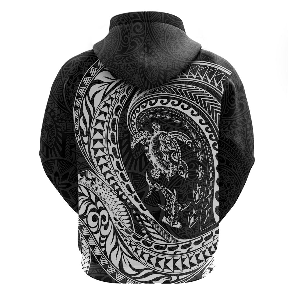 Hawaiian Turtle and Shark Zip Hoodie Kakau Tribal with Polynesian Pattern Black Color LT03 - Polynesian Pride