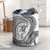 Hawaiian Turtle and Shark Laundry Basket Kakau Tribal with Polynesian Pattern White Color LT03 White - Polynesian Pride