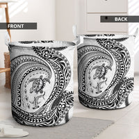 Hawaiian Turtle and Shark Laundry Basket Kakau Tribal with Polynesian Pattern White Color LT03 - Polynesian Pride