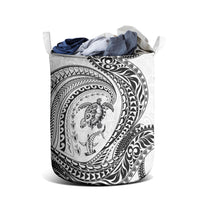 Hawaiian Turtle and Shark Laundry Basket Kakau Tribal with Polynesian Pattern White Color LT03 - Polynesian Pride