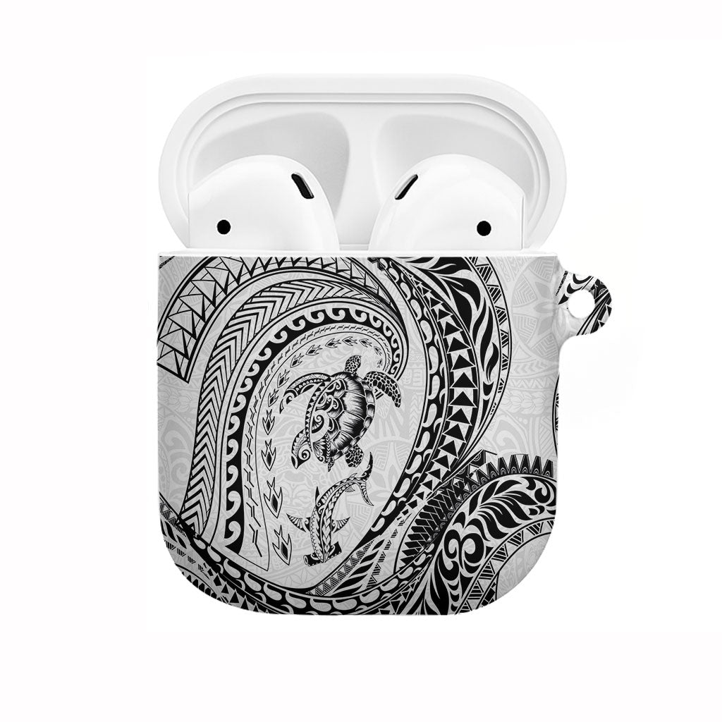 Hawaiian Turtle and Shark AirPods Case Kakau Tribal with Polynesian Pattern White Color LT03 White - Polynesian Pride