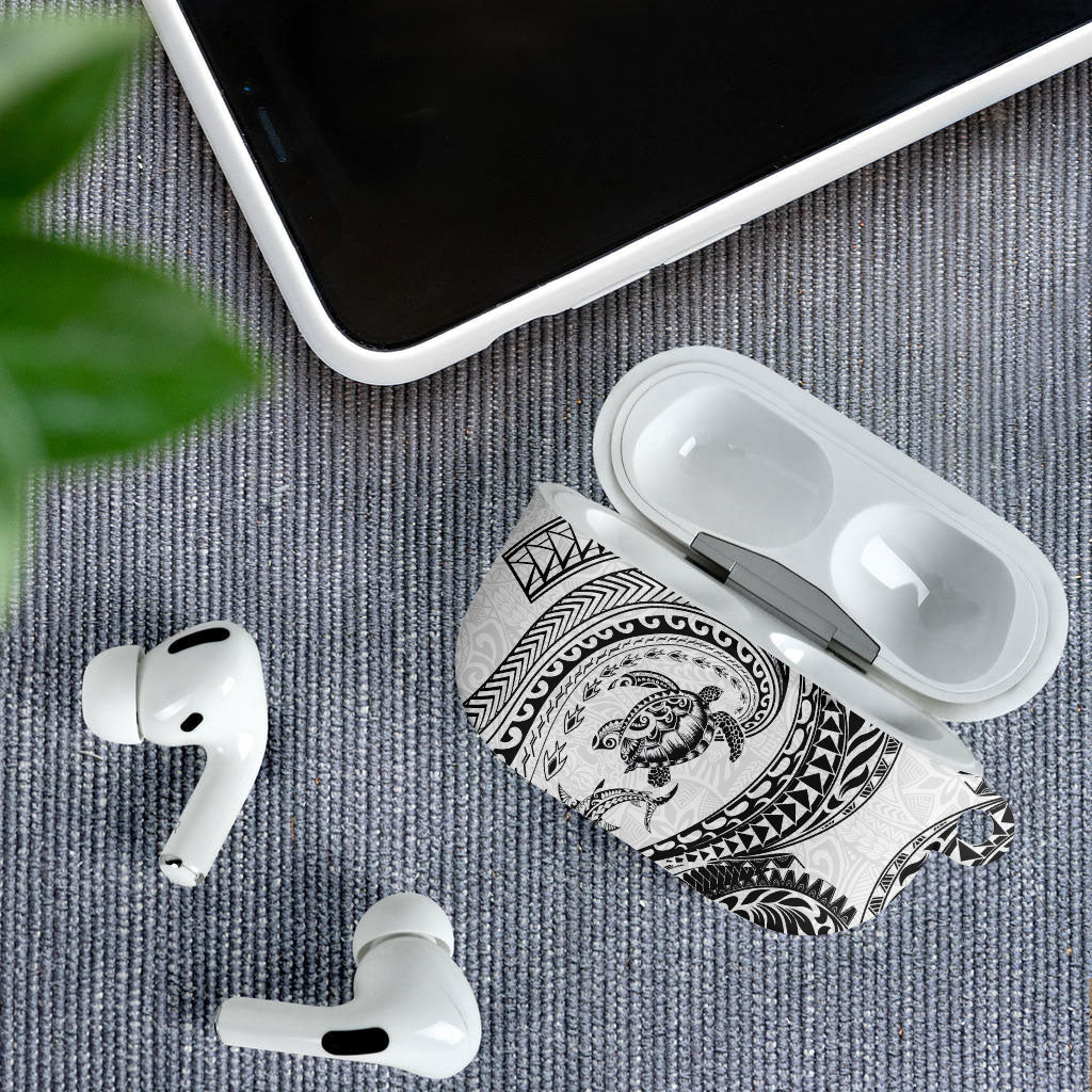 Hawaiian Turtle and Shark AirPods Case Kakau Tribal with Polynesian Pattern White Color LT03 - Polynesian Pride