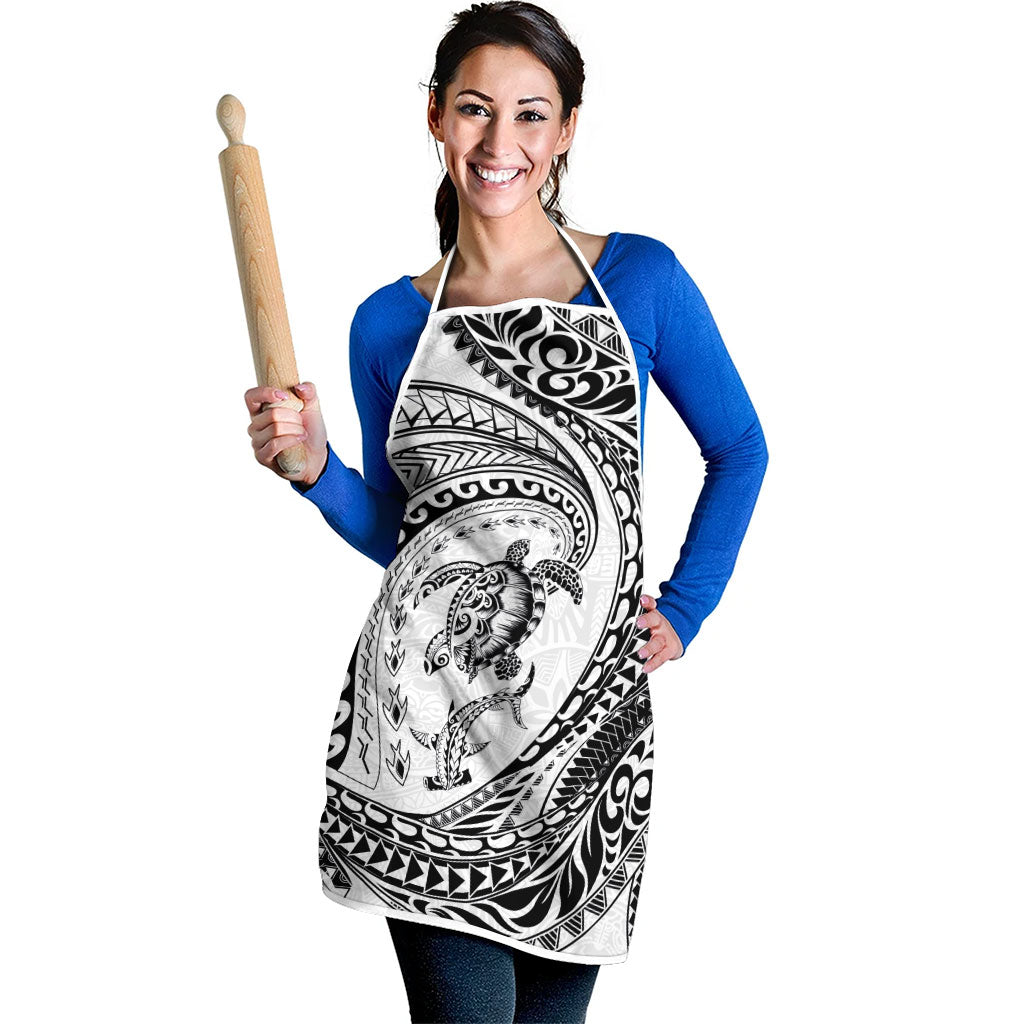 Hawaiian Turtle and Shark Apron Kakau Tribal with Polynesian Pattern White Color LT03 - Polynesian Pride
