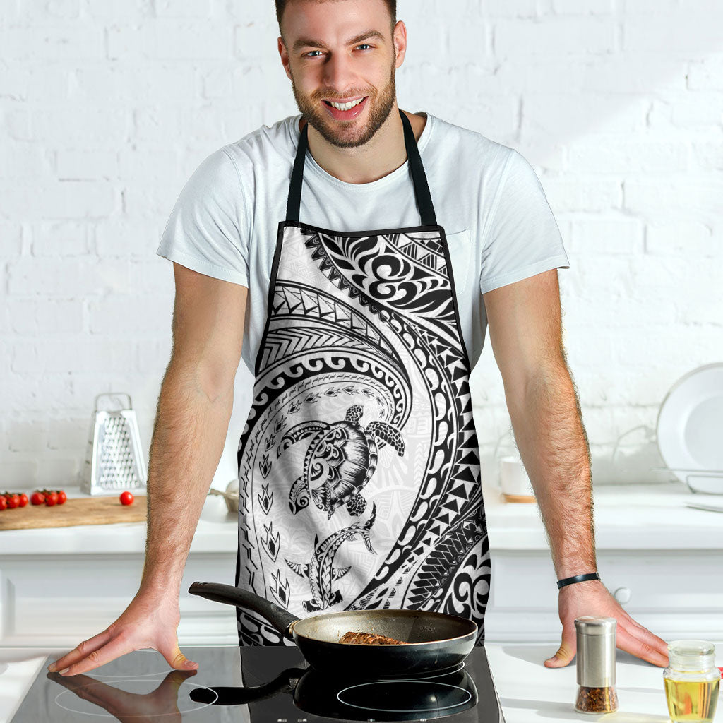 Hawaiian Turtle and Shark Apron Kakau Tribal with Polynesian Pattern White Color LT03 - Polynesian Pride