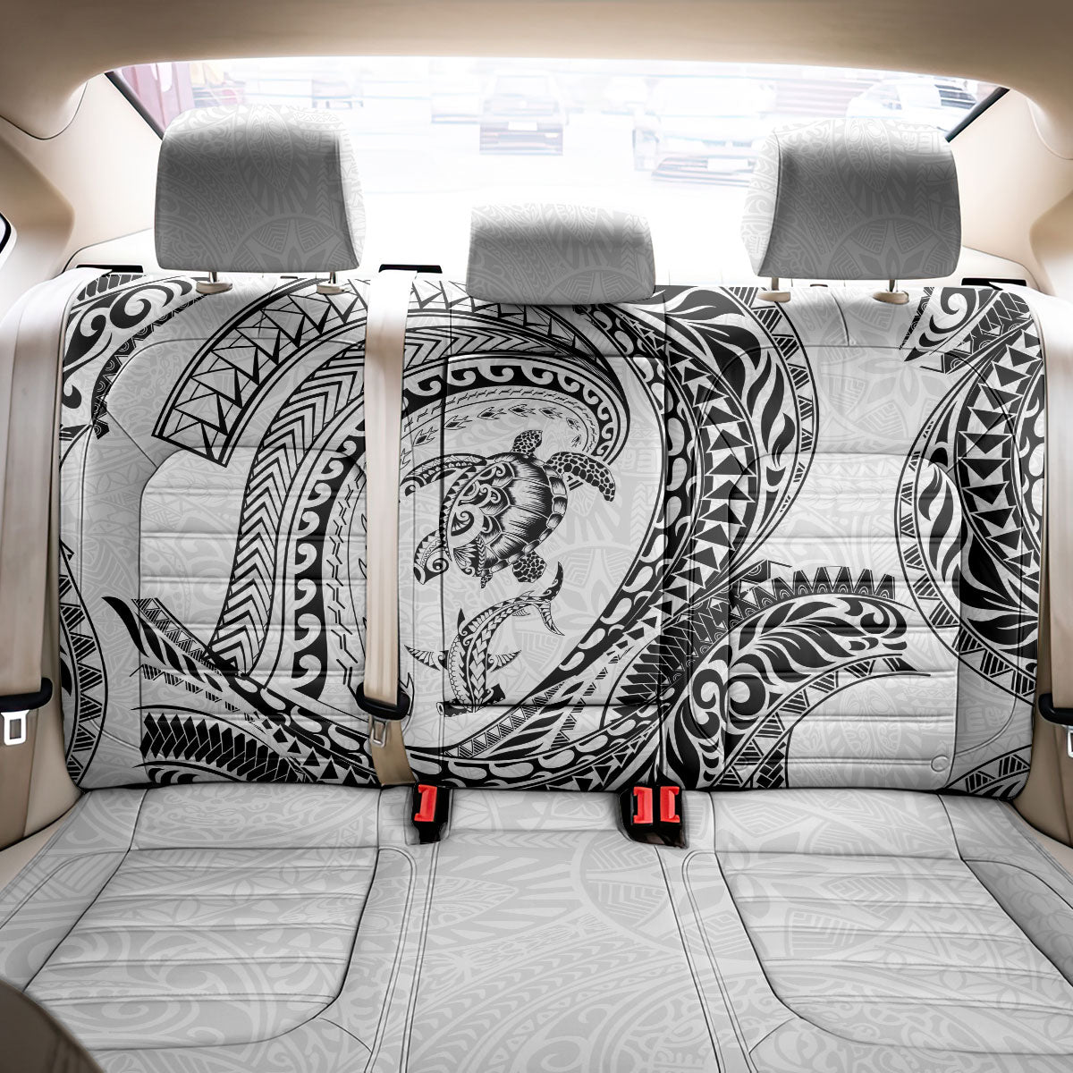 Hawaiian Turtle and Shark Back Car Seat Cover Kakau Tribal with Polynesian Pattern White Color LT03 - Polynesian Pride