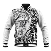 Hawaiian Turtle and Shark Baseball Jacket Kakau Tribal with Polynesian Pattern White Color LT03 Unisex White - Polynesian Pride