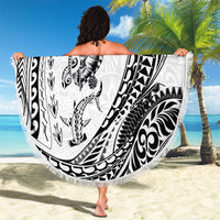 Hawaiian Turtle and Shark Beach Blanket Kakau Tribal with Polynesian Pattern White Color LT03 - Polynesian Pride