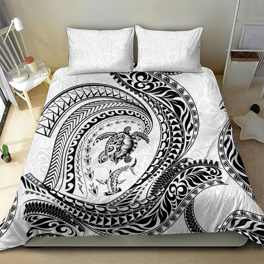 Hawaiian Turtle and Shark Bedding Set Kakau Tribal with Polynesian Pattern White Color LT03 - Polynesian Pride