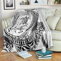 Hawaiian Turtle and Shark Blanket Kakau Tribal with Polynesian Pattern White Color LT03 White - Polynesian Pride