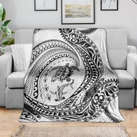 Hawaiian Turtle and Shark Blanket Kakau Tribal with Polynesian Pattern White Color LT03 - Polynesian Pride