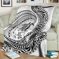 Hawaiian Turtle and Shark Blanket Kakau Tribal with Polynesian Pattern White Color LT03 - Polynesian Pride