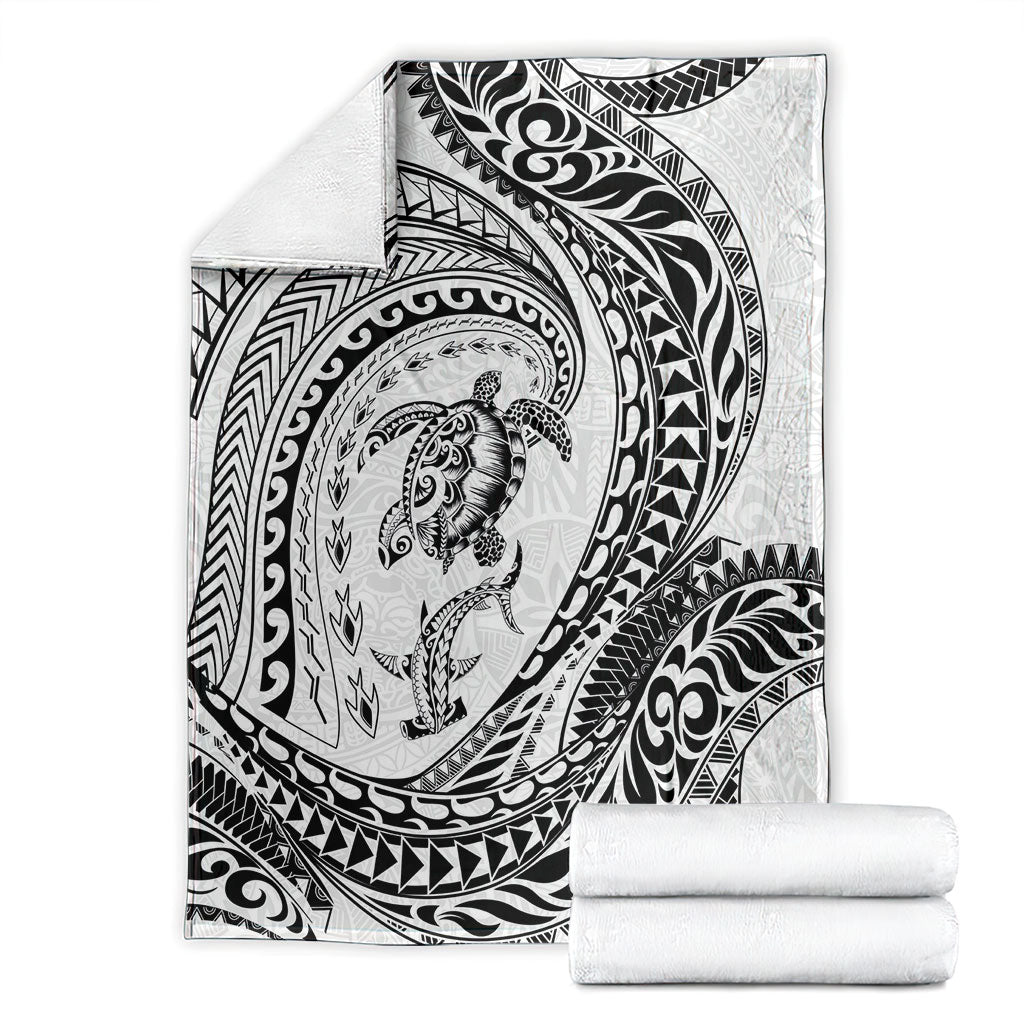 Hawaiian Turtle and Shark Blanket Kakau Tribal with Polynesian Pattern White Color LT03 - Polynesian Pride