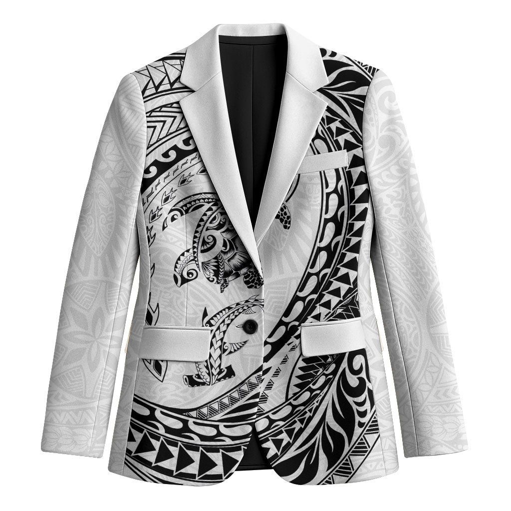 Hawaiian Turtle and Shark Blazer Kakau Tribal with Polynesian Pattern White Color LT03 Unisex White - Polynesian Pride