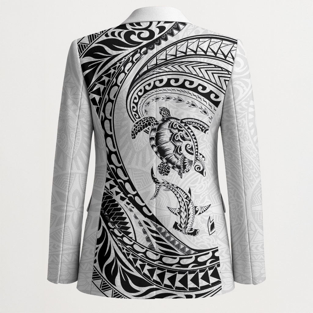 Hawaiian Turtle and Shark Blazer Kakau Tribal with Polynesian Pattern White Color LT03 - Polynesian Pride