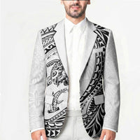 Hawaiian Turtle and Shark Blazer Kakau Tribal with Polynesian Pattern White Color LT03 - Polynesian Pride