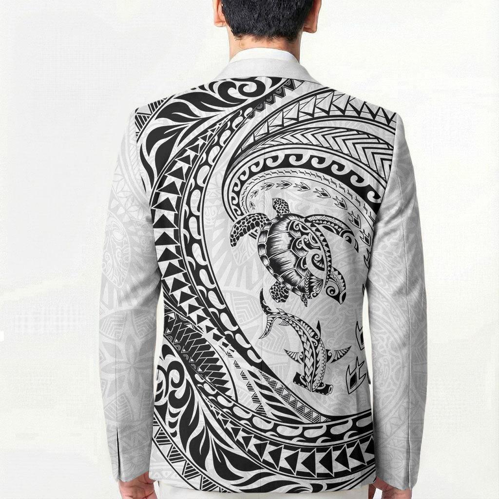 Hawaiian Turtle and Shark Blazer Kakau Tribal with Polynesian Pattern White Color LT03 - Polynesian Pride