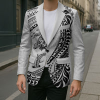 Hawaiian Turtle and Shark Blazer Kakau Tribal with Polynesian Pattern White Color LT03 - Polynesian Pride