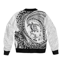Hawaiian Turtle and Shark Bomber Jacket Kakau Tribal with Polynesian Pattern White Color LT03 - Polynesian Pride