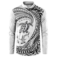 Hawaiian Turtle and Shark Button Sweatshirt Kakau Tribal with Polynesian Pattern White Color LT03 White - Polynesian Pride