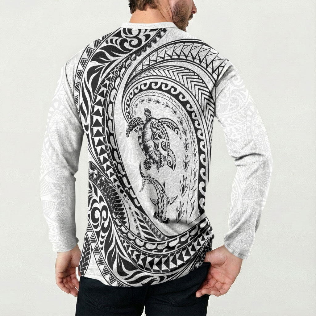 Hawaiian Turtle and Shark Button Sweatshirt Kakau Tribal with Polynesian Pattern White Color LT03 - Polynesian Pride