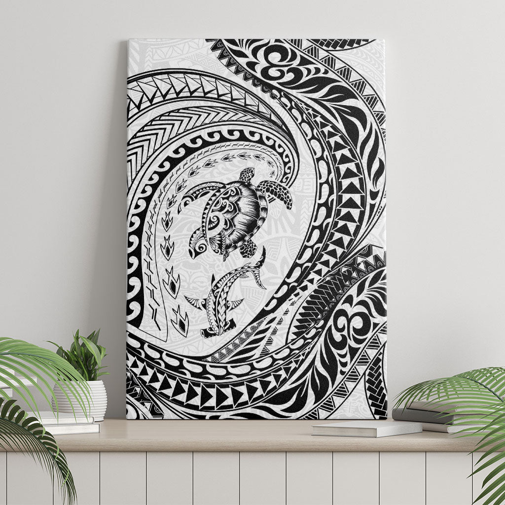 Hawaiian Turtle and Shark Canvas Wall Art Kakau Tribal with Polynesian Pattern White Color LT03 - Polynesian Pride
