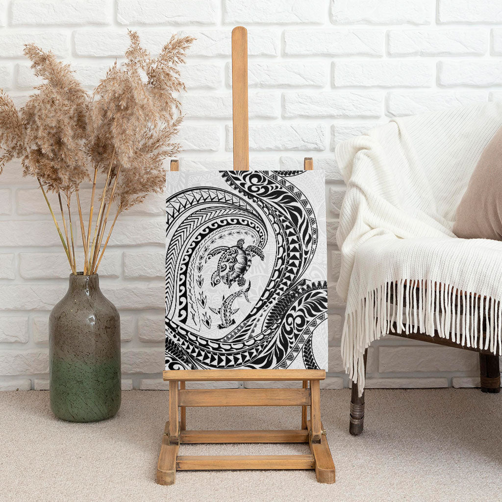 Hawaiian Turtle and Shark Canvas Wall Art Kakau Tribal with Polynesian Pattern White Color LT03 - Polynesian Pride