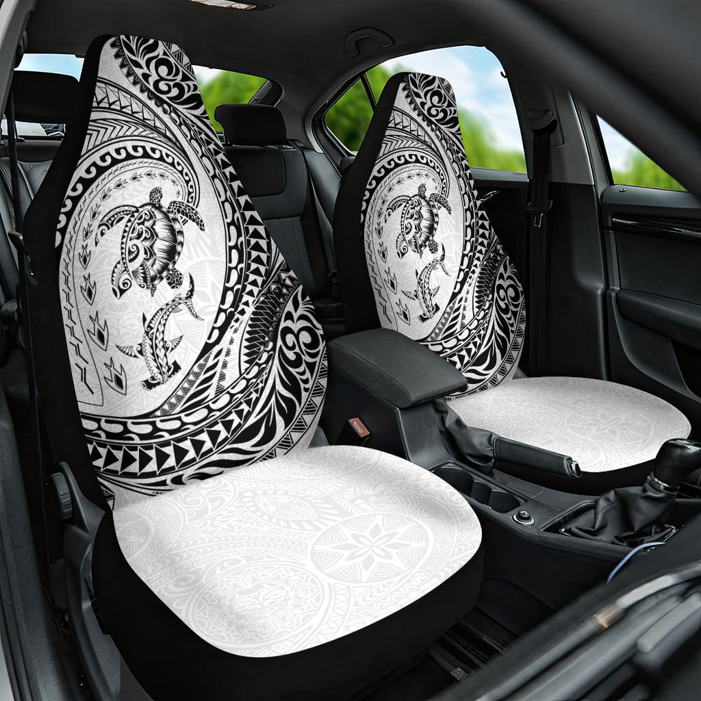 Hawaiian Turtle and Shark Car Seat Cover Kakau Tribal with Polynesian Pattern White Color LT03 One Size White - Polynesian Pride