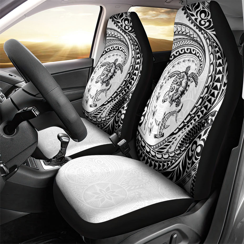 Hawaiian Turtle and Shark Car Seat Cover Kakau Tribal with Polynesian Pattern White Color LT03 - Polynesian Pride