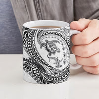 Hawaiian Turtle and Shark Ceramic Mug Kakau Tribal with Polynesian Pattern White Color LT03 - Polynesian Pride