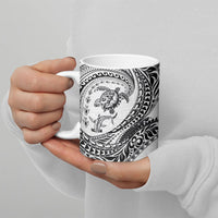 Hawaiian Turtle and Shark Ceramic Mug Kakau Tribal with Polynesian Pattern White Color LT03 - Polynesian Pride