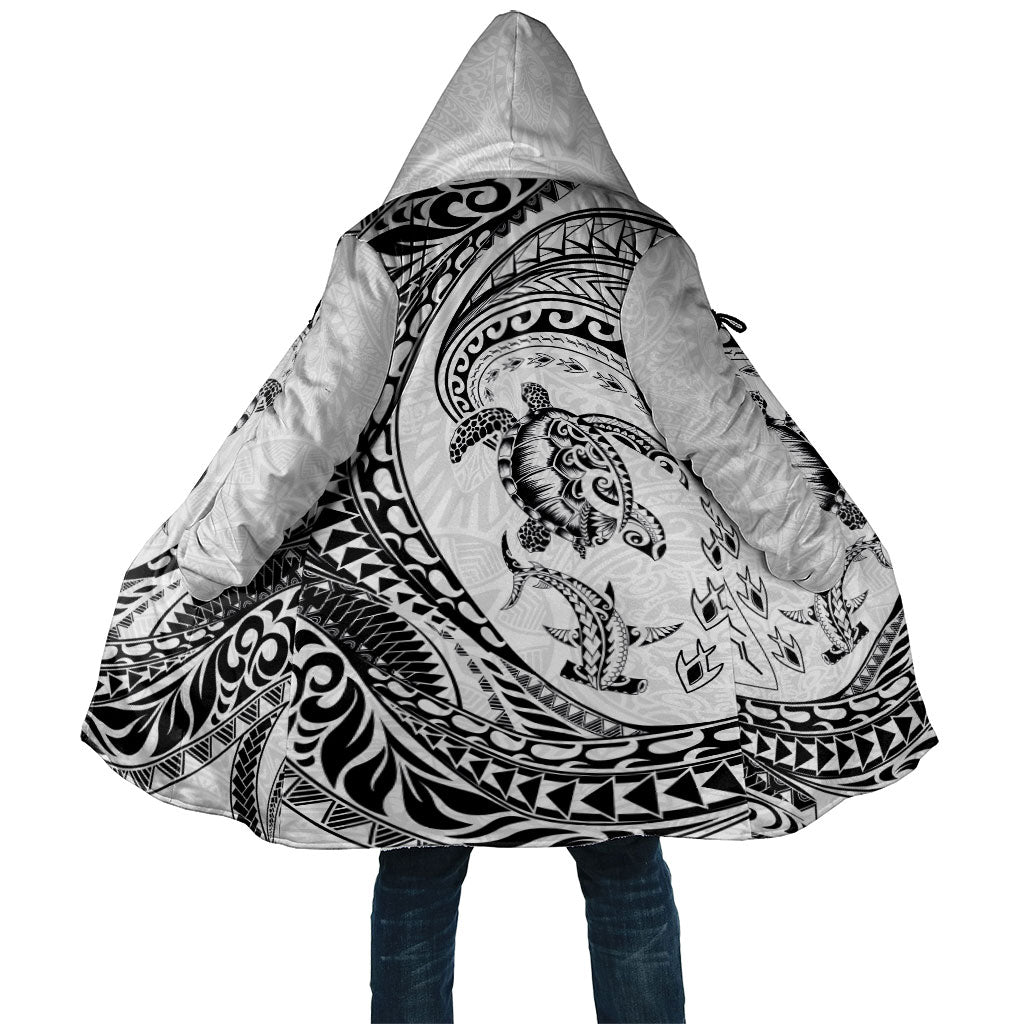 Hawaiian Turtle and Shark Cloak Kakau Tribal with Polynesian Pattern White Color LT03 Unisex White - Polynesian Pride