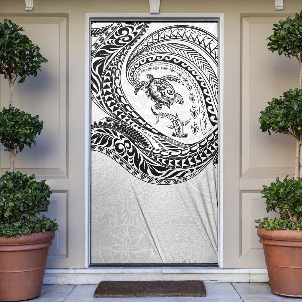 Hawaiian Turtle and Shark Door Cover Kakau Tribal with Polynesian Pattern White Color LT03 White - Polynesian Pride