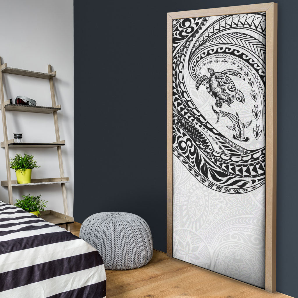 Hawaiian Turtle and Shark Door Cover Kakau Tribal with Polynesian Pattern White Color LT03 - Polynesian Pride