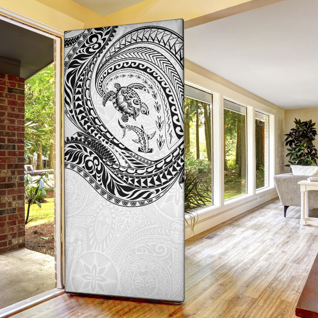 Hawaiian Turtle and Shark Door Cover Kakau Tribal with Polynesian Pattern White Color LT03 - Polynesian Pride