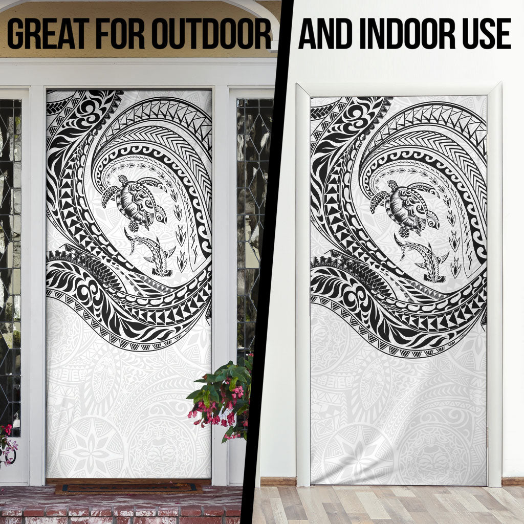 Hawaiian Turtle and Shark Door Cover Kakau Tribal with Polynesian Pattern White Color LT03 - Polynesian Pride