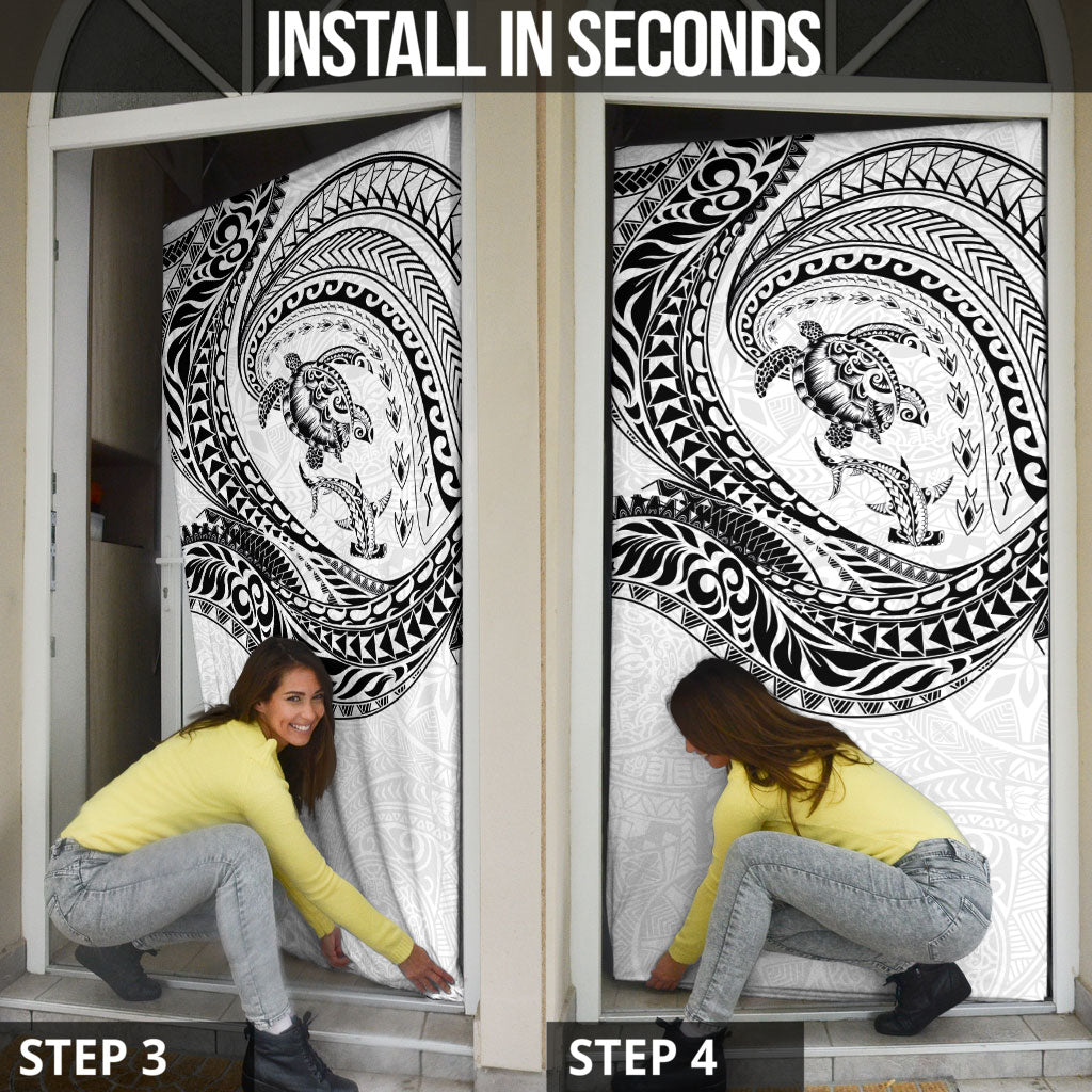 Hawaiian Turtle and Shark Door Cover Kakau Tribal with Polynesian Pattern White Color LT03 - Polynesian Pride