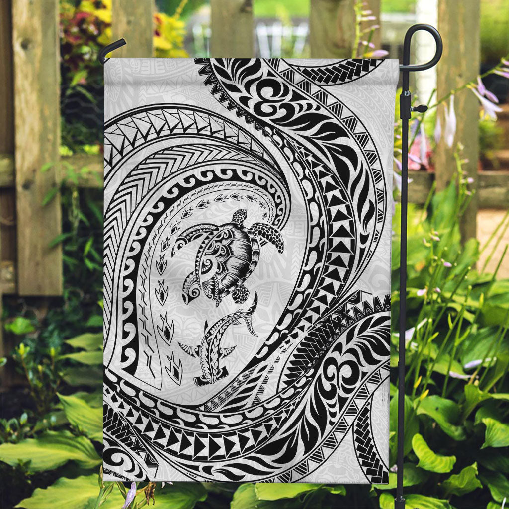 Hawaiian Turtle and Shark Garden Flag Kakau Tribal with Polynesian Pattern White Color LT03 Garden Flag White - Polynesian Pride