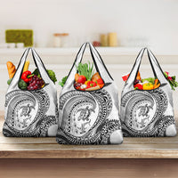 Hawaiian Turtle and Shark Grocery Bag Kakau Tribal with Polynesian Pattern White Color LT03 3-pack One Size White - Polynesian Pride