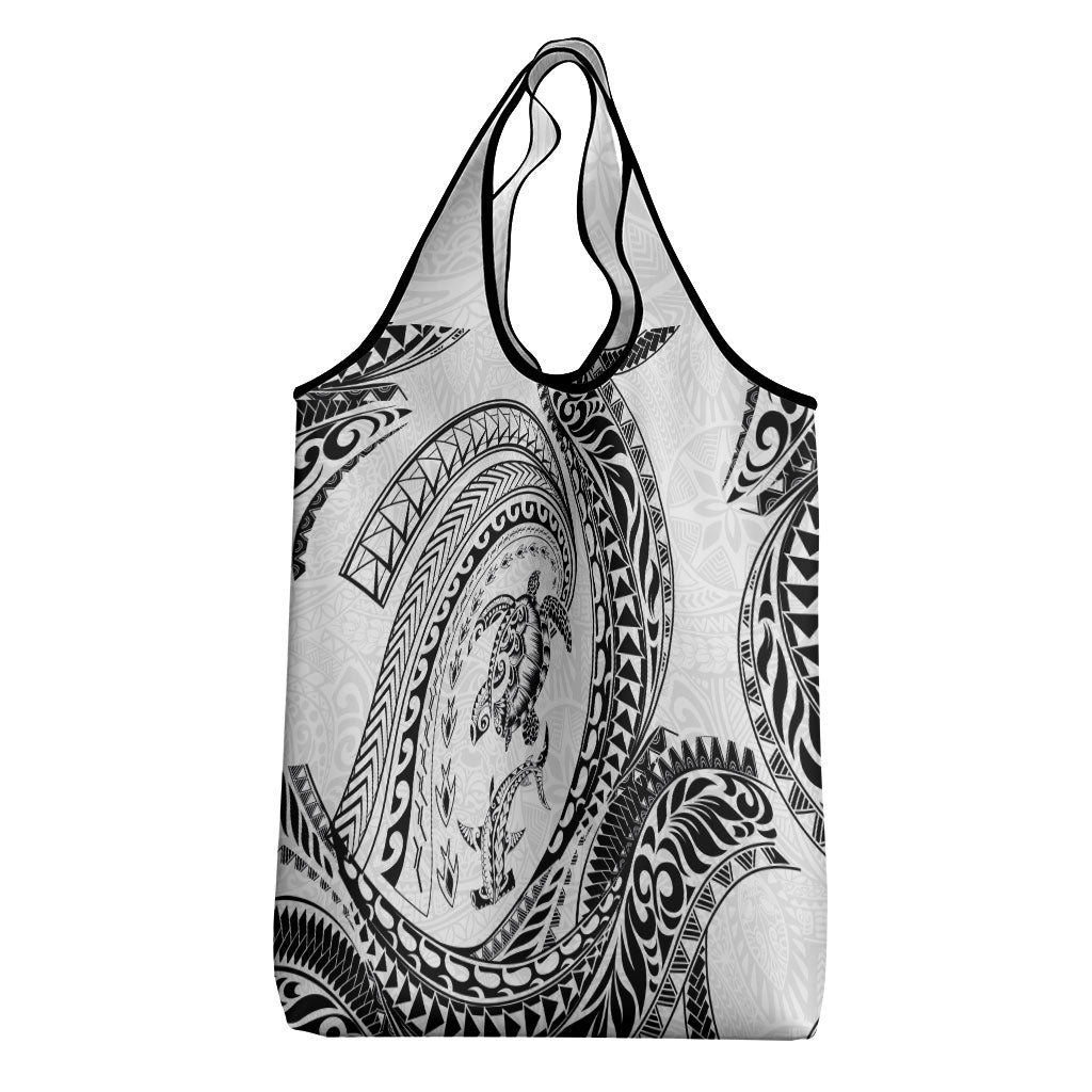 Hawaiian Turtle and Shark Grocery Bag Kakau Tribal with Polynesian Pattern White Color LT03 - Polynesian Pride