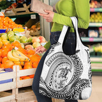Hawaiian Turtle and Shark Grocery Bag Kakau Tribal with Polynesian Pattern White Color LT03 - Polynesian Pride