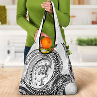 Hawaiian Turtle and Shark Grocery Bag Kakau Tribal with Polynesian Pattern White Color LT03 - Polynesian Pride