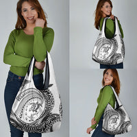 Hawaiian Turtle and Shark Grocery Bag Kakau Tribal with Polynesian Pattern White Color LT03 - Polynesian Pride