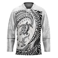 Hawaiian Turtle and Shark Hockey Jersey Kakau Tribal with Polynesian Pattern White Color LT03 Unisex White - Polynesian Pride