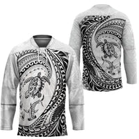 Hawaiian Turtle and Shark Hockey Jersey Kakau Tribal with Polynesian Pattern White Color LT03 - Polynesian Pride
