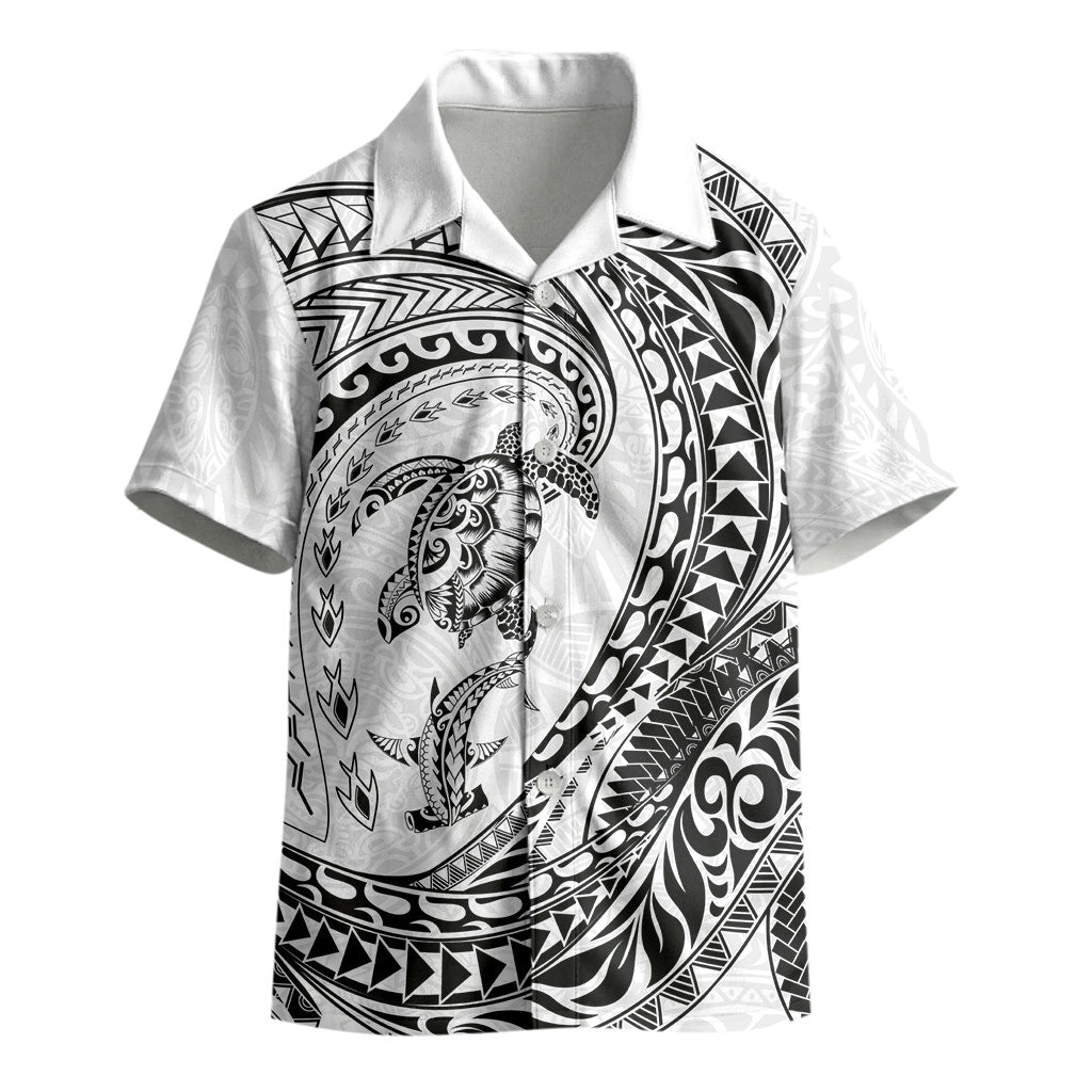 Hawaiian Turtle and Shark Kid Hawaiian Shirt Kakau Tribal with Polynesian Pattern White Color LT03 - Polynesian Pride