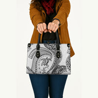 Hawaiian Turtle and Shark Leather Bag Kakau Tribal with Polynesian Pattern White Color LT03 - Polynesian Pride
