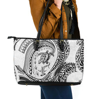 Hawaiian Turtle and Shark Leather Tote Bag Kakau Tribal with Polynesian Pattern White Color LT03 - Polynesian Pride