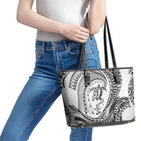Hawaiian Turtle and Shark Leather Tote Bag Kakau Tribal with Polynesian Pattern White Color LT03 - Polynesian Pride