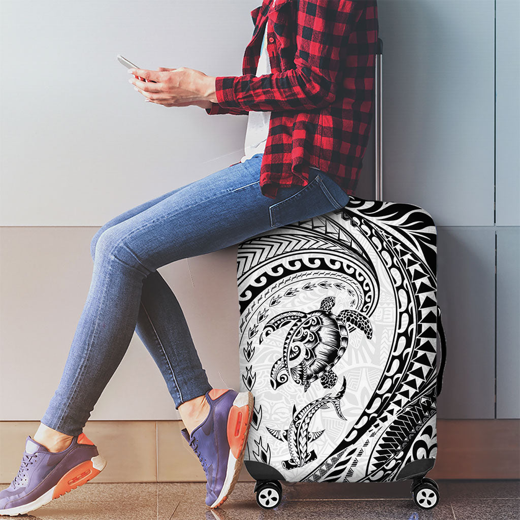 Hawaiian Turtle and Shark Luggage Cover Kakau Tribal with Polynesian Pattern White Color LT03 - Polynesian Pride