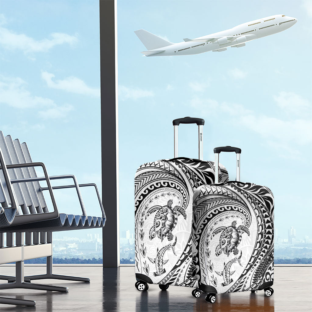 Hawaiian Turtle and Shark Luggage Cover Kakau Tribal with Polynesian Pattern White Color LT03 - Polynesian Pride